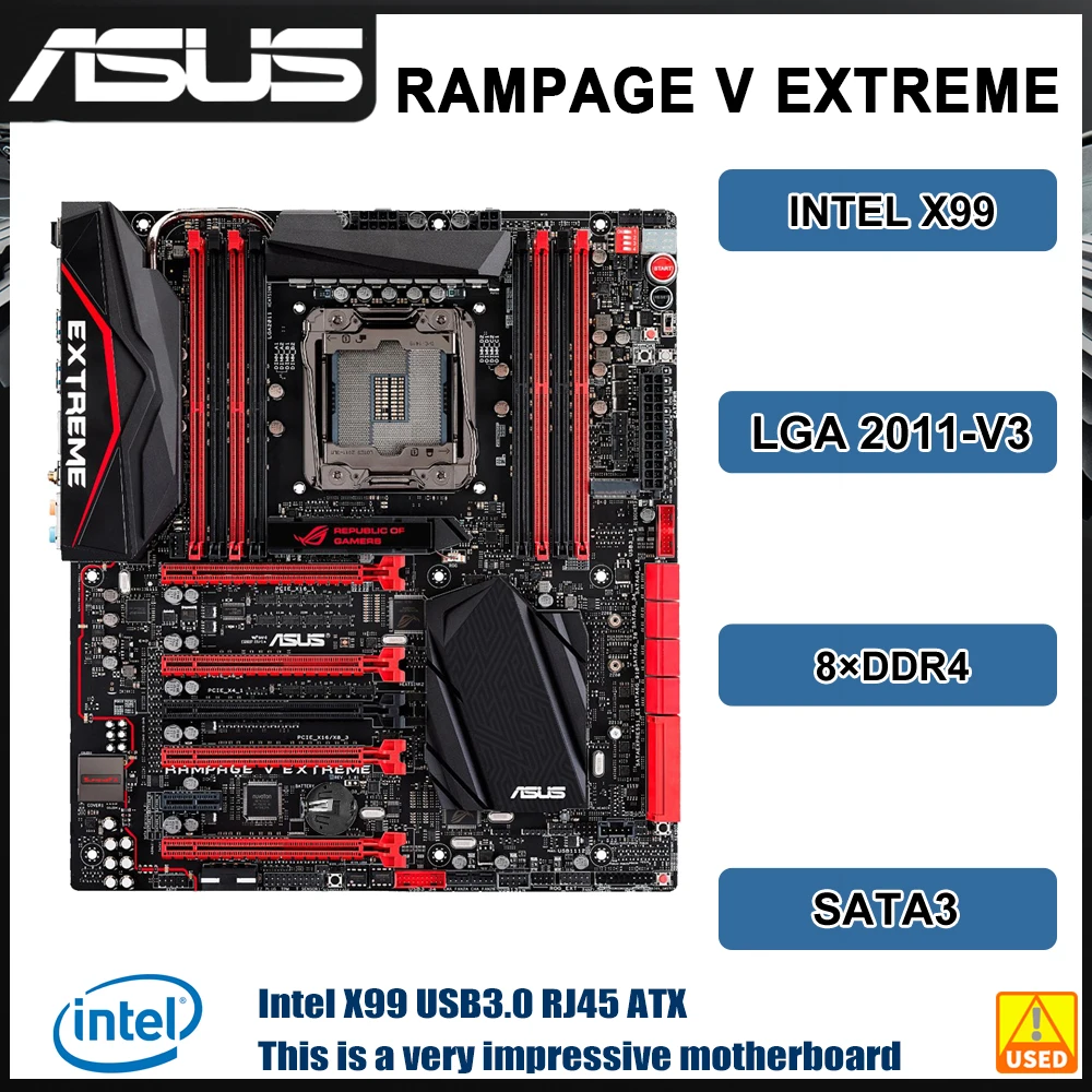 Asus RAMPAGE V EXTREME X99 اللوحة LGA 2011-V3 DDR4 128GB دعم Core i7-6950X 5930 1620-v3 1660-v4 2630L-v3 2680-v3 وحدة المعالجة المركزية