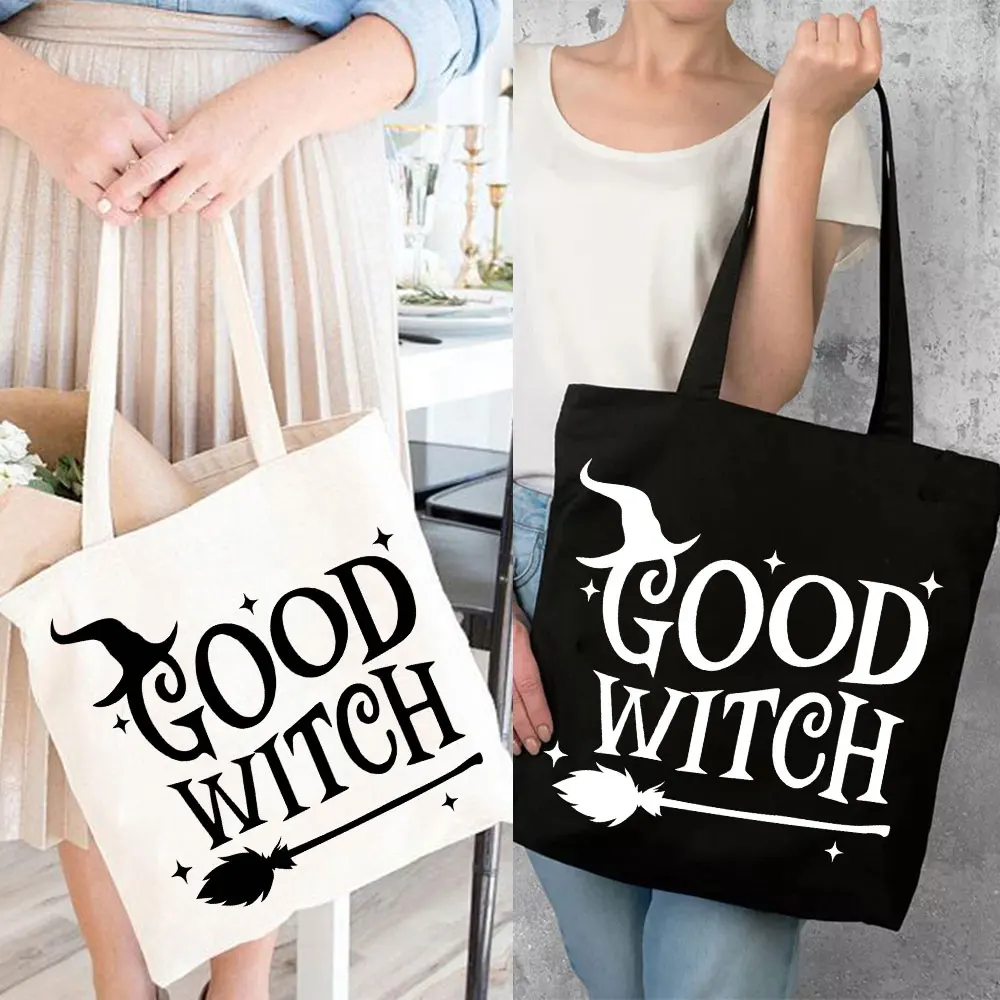 Women\'s Shoulder Bag WITCH PATTERN Magic Good Witch Printed Canvas Tote Bag Harajuku Eco Shopper Bag Girl Handbag Tote Lady Bag