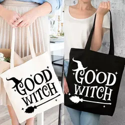 Women's Shoulder Bag WITCH PATTERN Magic Good Witch Printed Canvas Tote Bag Harajuku Eco Shopper Bag Girl Handbag Tote Lady Bag