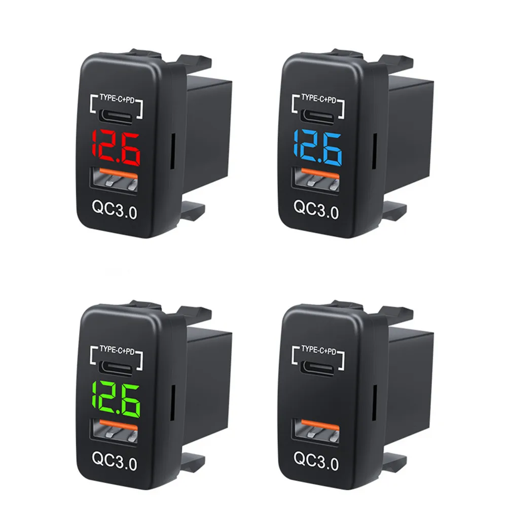 Type C+PD Dual USB Car Charger Socket Power Adapter LED Voltmeter For Toyota LANDCRUISERC QC3.0 car charger Auto Accessories