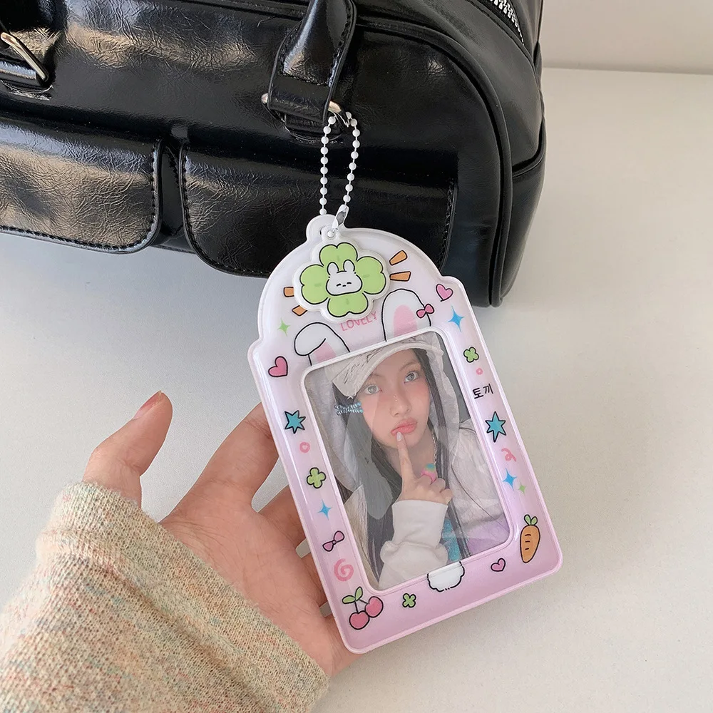 การ์ตูนกระต่ายชุดสัตว์ Hollow 3 นิ้วสาวน่ารัก Photo Card นักเรียนรถบัส ID Card Case