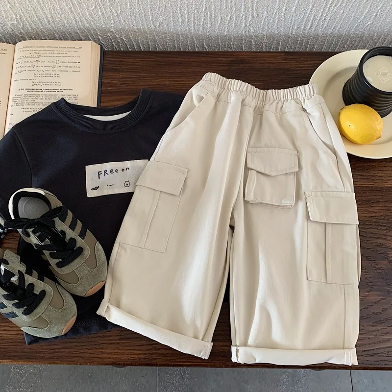 Japanese Boys Casual Pants 2025 Spring and Autumn New Children Loose Straight Leg Pants Boys Handsome Work Pants Trend