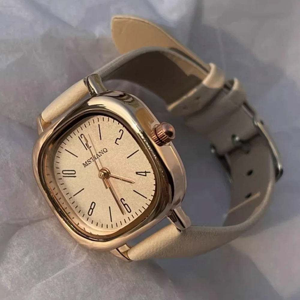 ساعات نسائية فاخرة من MAYZHISU بسوار نسائي دائري وساعة يد كوارتز رفيعة من الجلد هدية للنساء والفتيات