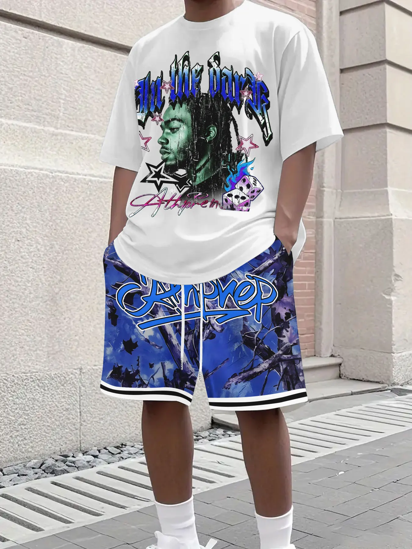 

Summer Men's Print Sport T-shirt and Shorts Suit Set American Tracksuit Outfit Comfort Breathable tracksuit 2 Piece Set Clothes