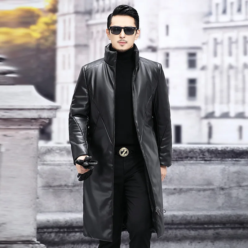 Brand Winter Men's Korean Plus Size Sheepskin Coats Male Long Leather Clothes Male Warm White Duck Down Outwear Fashion Jackets