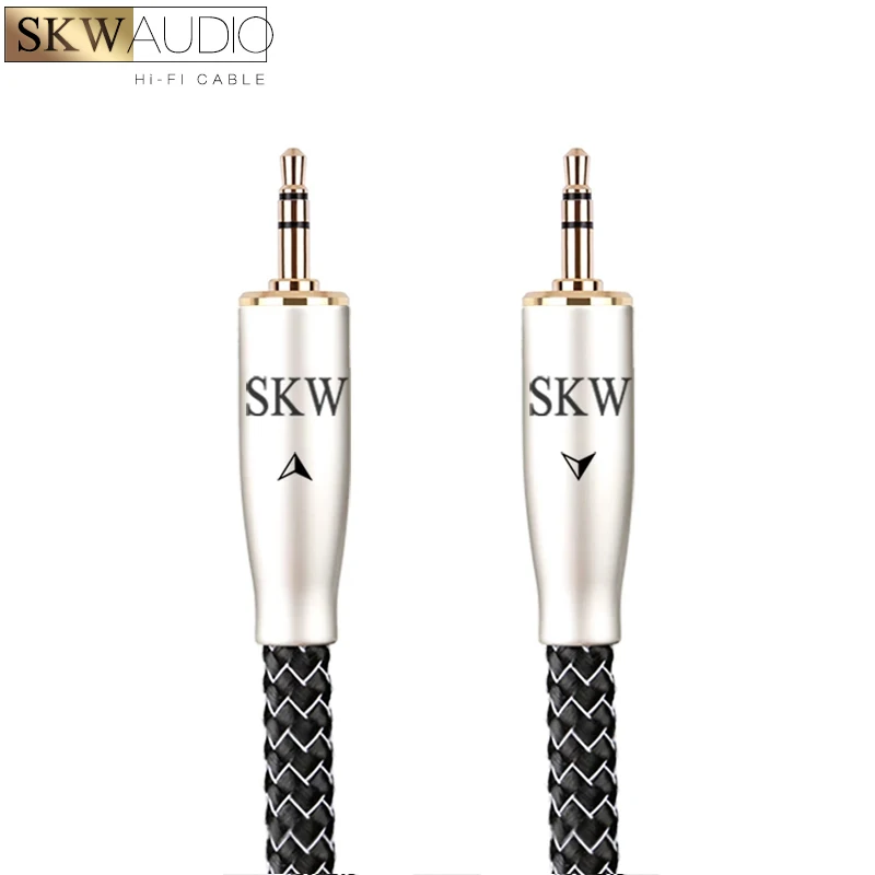 SKW Upgrade Audiophile 3.5mm Stereo Audio Aux Cable 1/8-inch Jack for Car Speaker, 24K Gold Plated Concector,  WG-2002