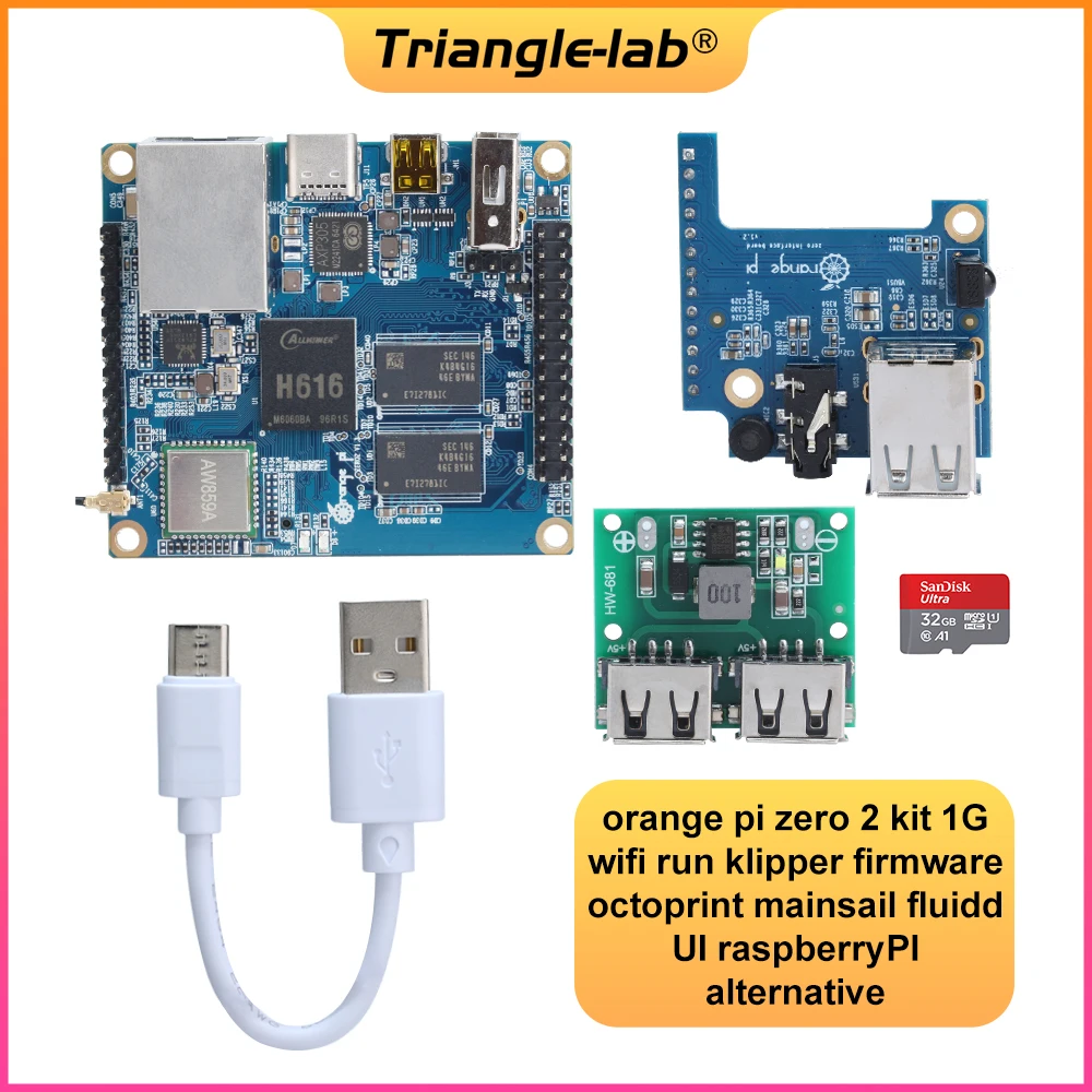 

Trianglelab orange pi zero 2 kit 1G wifi run klipper firmware octoprint mainsail fluidd UI Raspberry Pi 4 alternative Printer