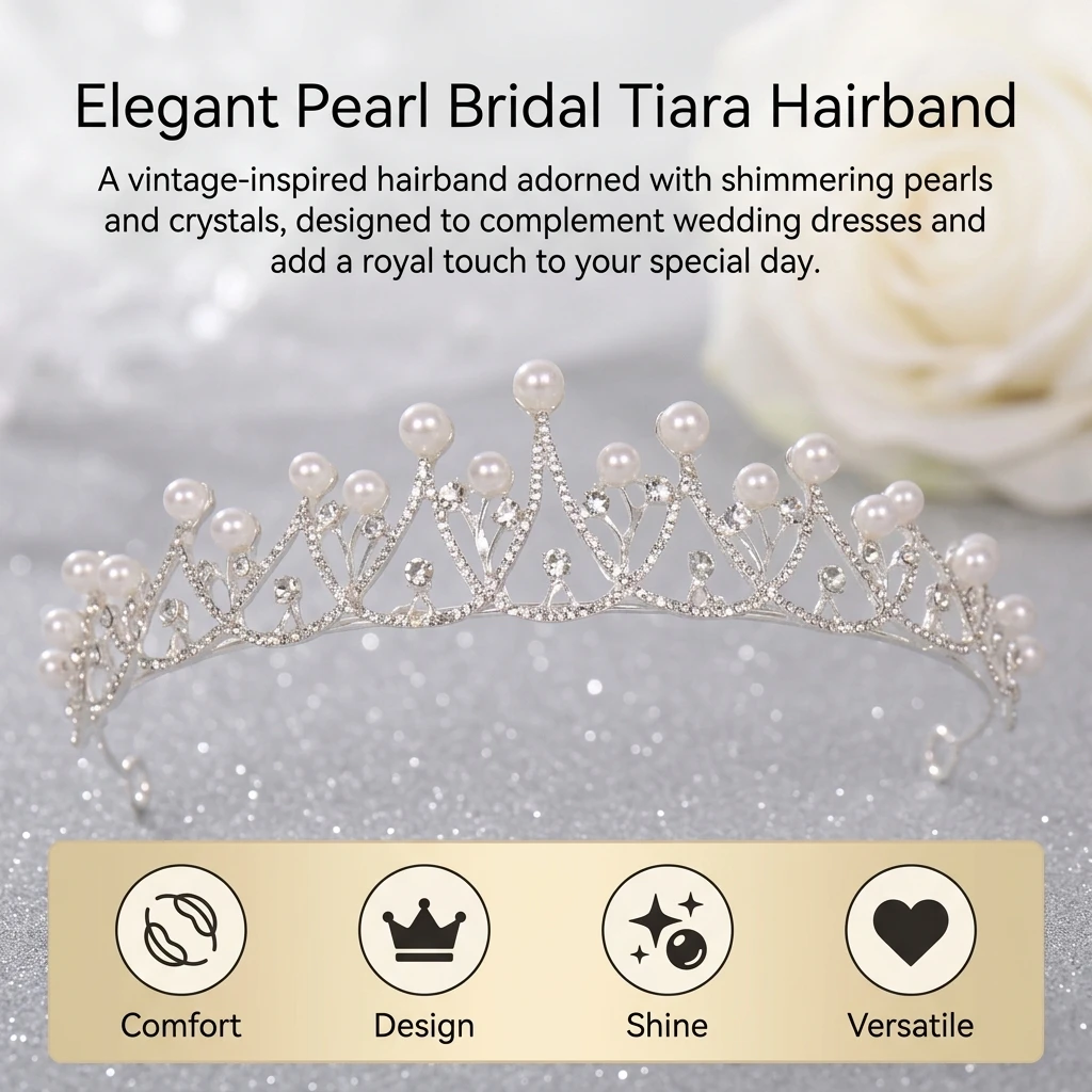 Bridal Crown Headpiece Pearl Luxury Hairband for Wedding Dress Accessories view 4