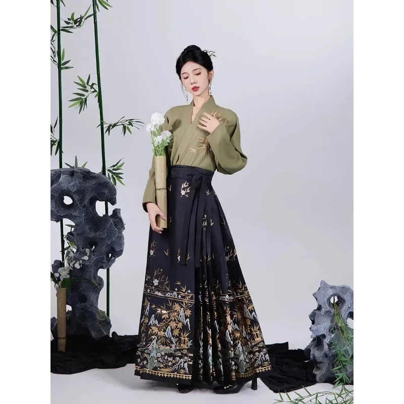 Ming Dynasty Hanfu Aircraft Sleeves Imitation Makeup Flower Horse Face Skirt New Chinese Women's Daily Set