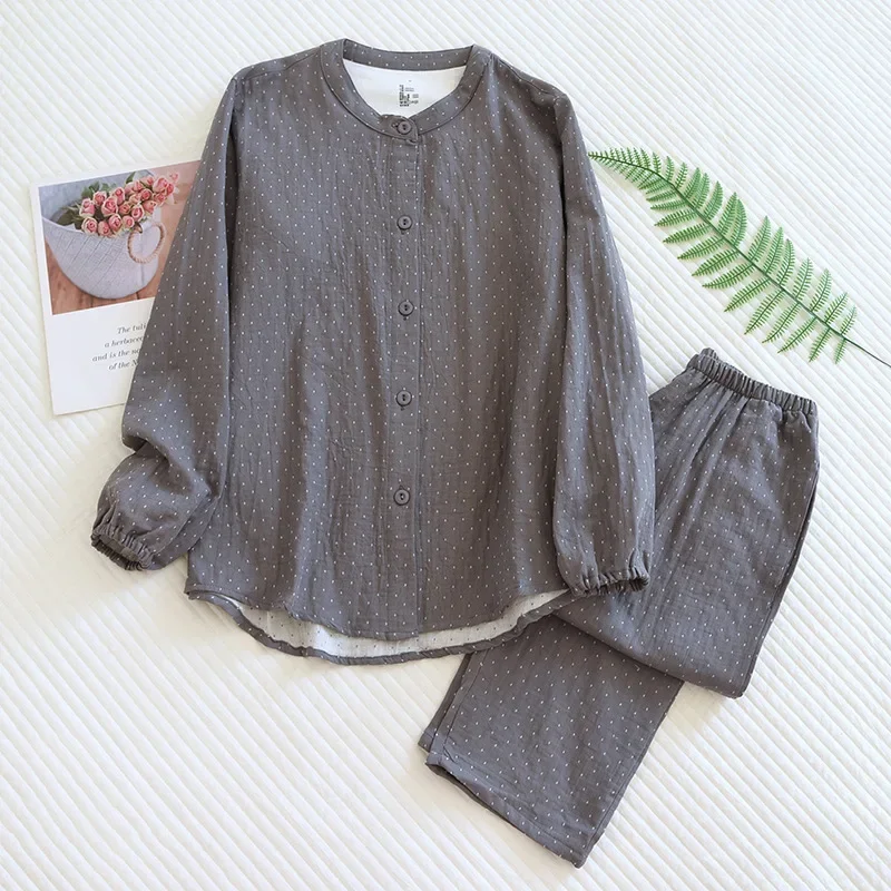 2025 nova primavera e outono conjunto de pijamas femininos 100% algodão calças de manga comprida de duas peças simples casual roupas de casa