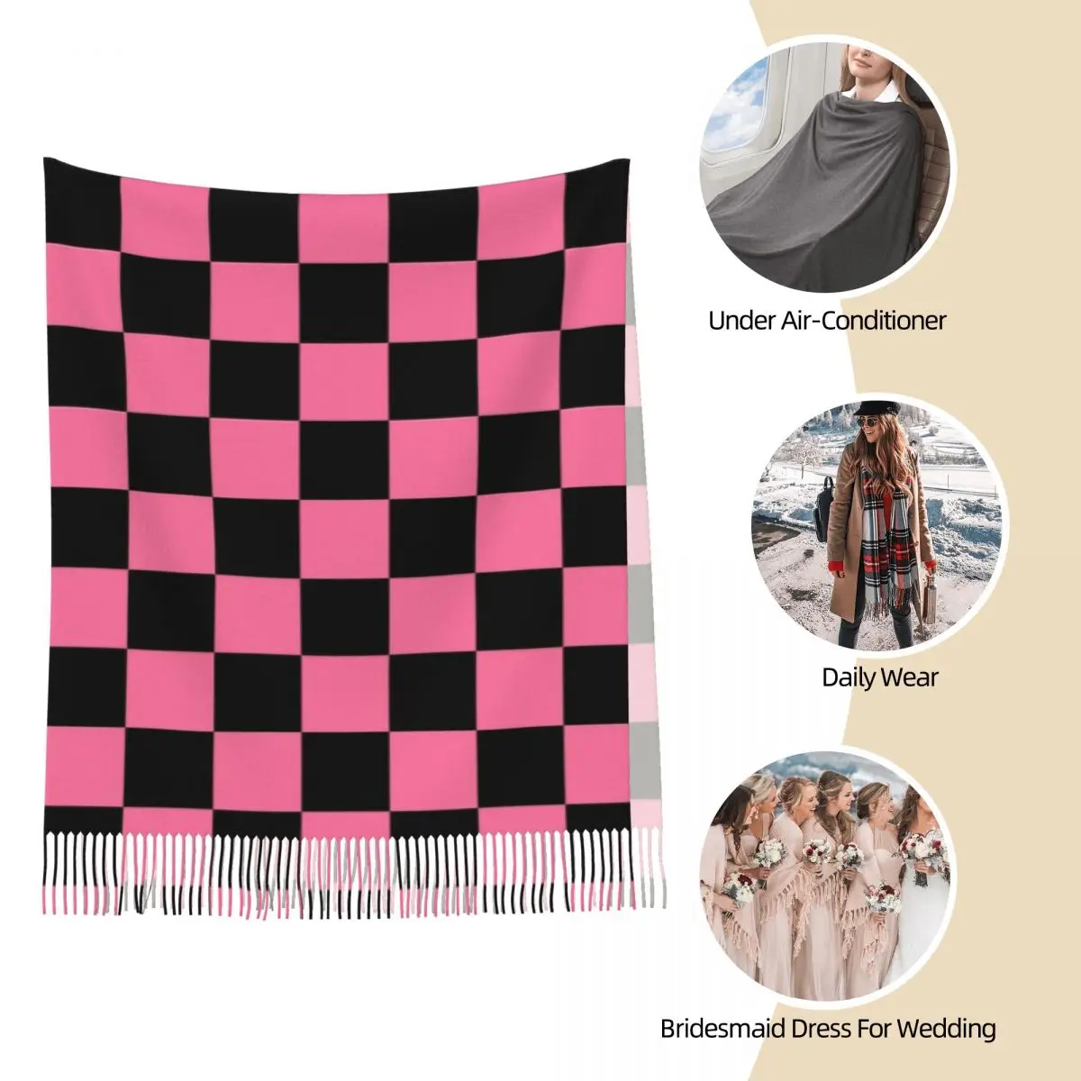 Black Pinks Kpop Star Singer Idol BLINKs Checkerboard Scarf for Women Winter Warm Shawls and Wrap Long Shawl Scarf Lightweight