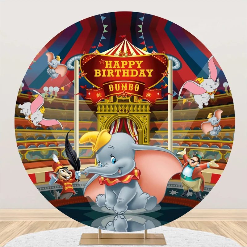 Custom Circus Theme Dumbo Round Backdrops Baby Shower Birthday Party Decor Popcorn Elephant Baby Shower Photo Background Banner