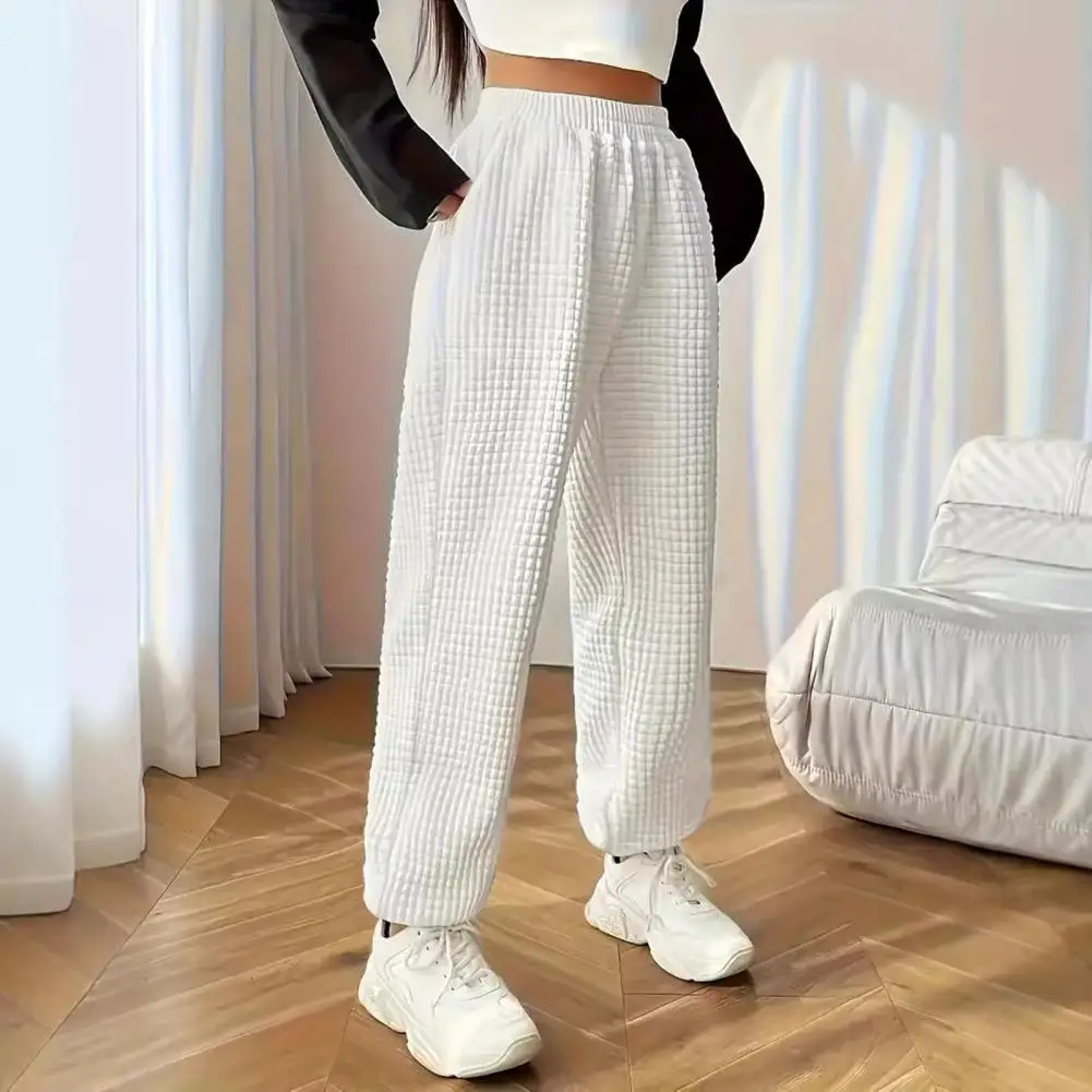 

Women Sweatpants High Waist Wide Leg Waffle Texture Sweatpants for Women with Pockets Trousers Solid Color Elastic Straight Leg