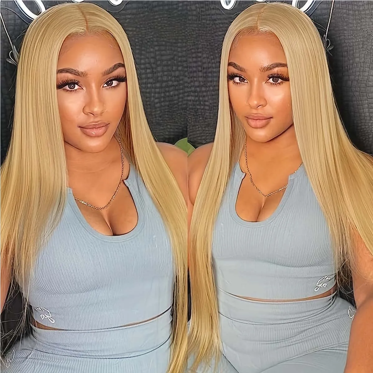 

220% Density #27 Honey Blonde Lace Frontal Wig Straight Human Hair Front Wig 13x6 HD Transparent Lace Wig Pre-Plucking Baby Hair Colored Women Wig 32 Inch Peruvian Hair