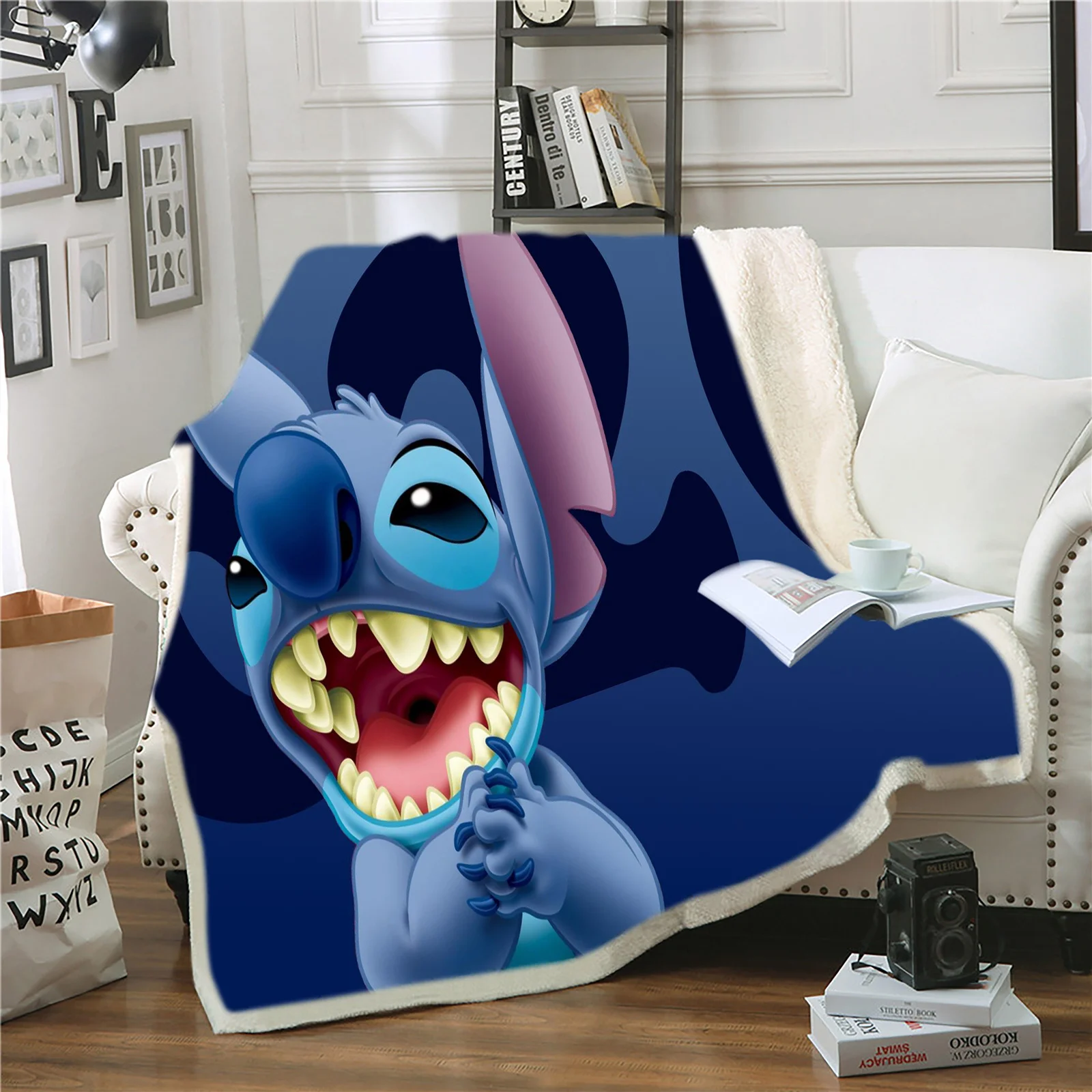 

Stitch Disney Flannel Blankets, Cartoon 3D Printing, Nap Kawaii, Furry, Fluffy, Soft Throws, Children's Gifts