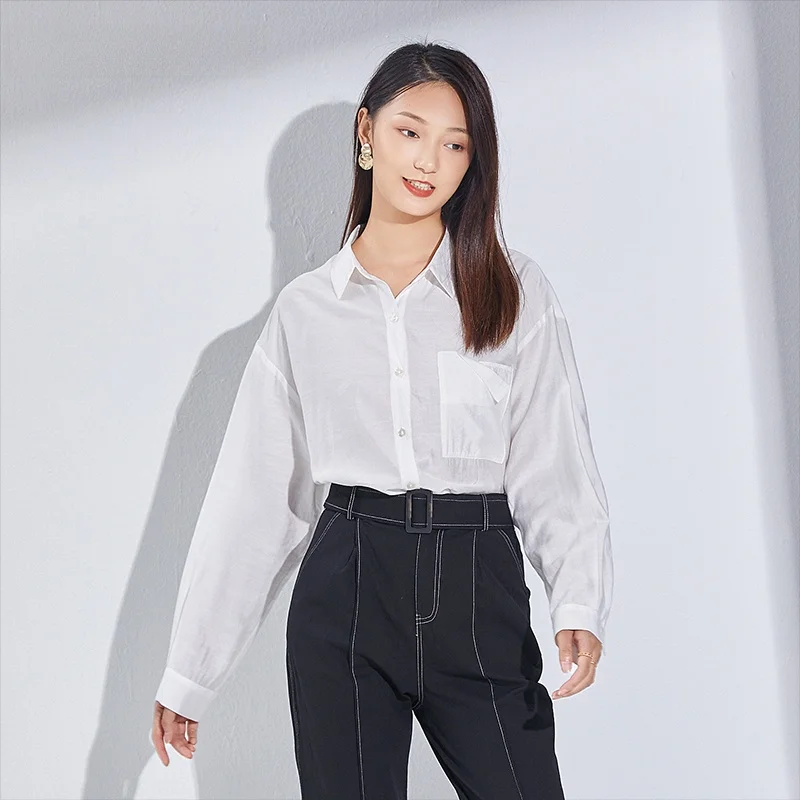 

Осенняя длинная свободная рубашка Dailanzhi для повседневной носки, однотонная, с воротником и пуговицами, прямого кроя, в корейском стиле