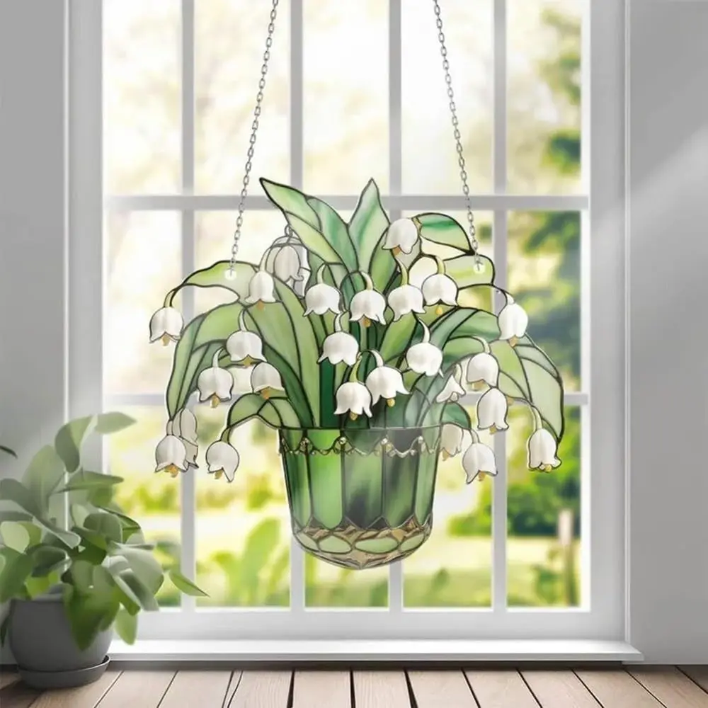 Door Decoration Acrylic Window Sun Catchers Stained Glass Hanging Lily Of Valley Suncatchers Garden Wind Chime