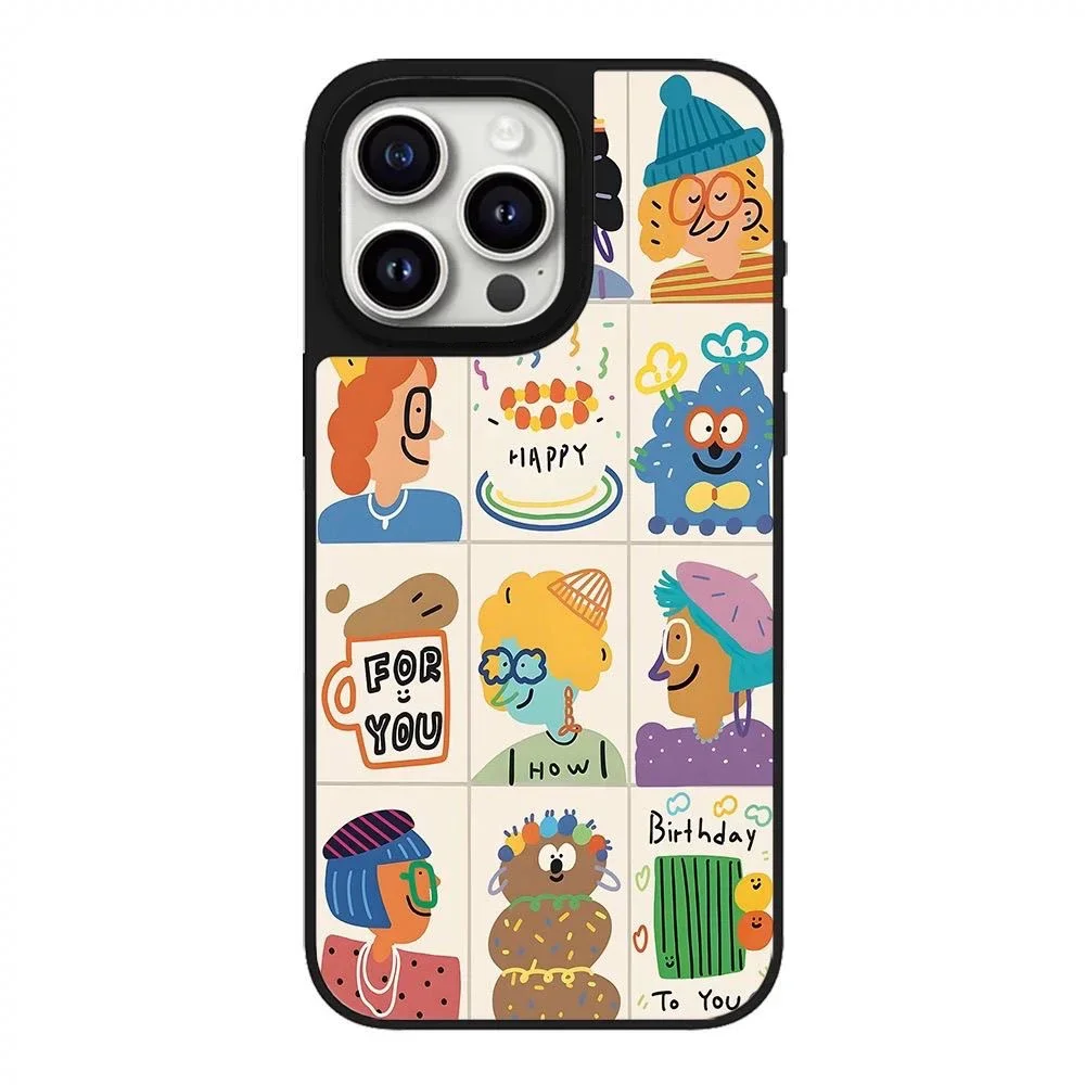 Funda de teléfono magnética con espejo de personas de dibujos animados de pantalla completa para IPhone 11 12 13 14 15 16 Pro Max funda para IPhone 16 Pro Max