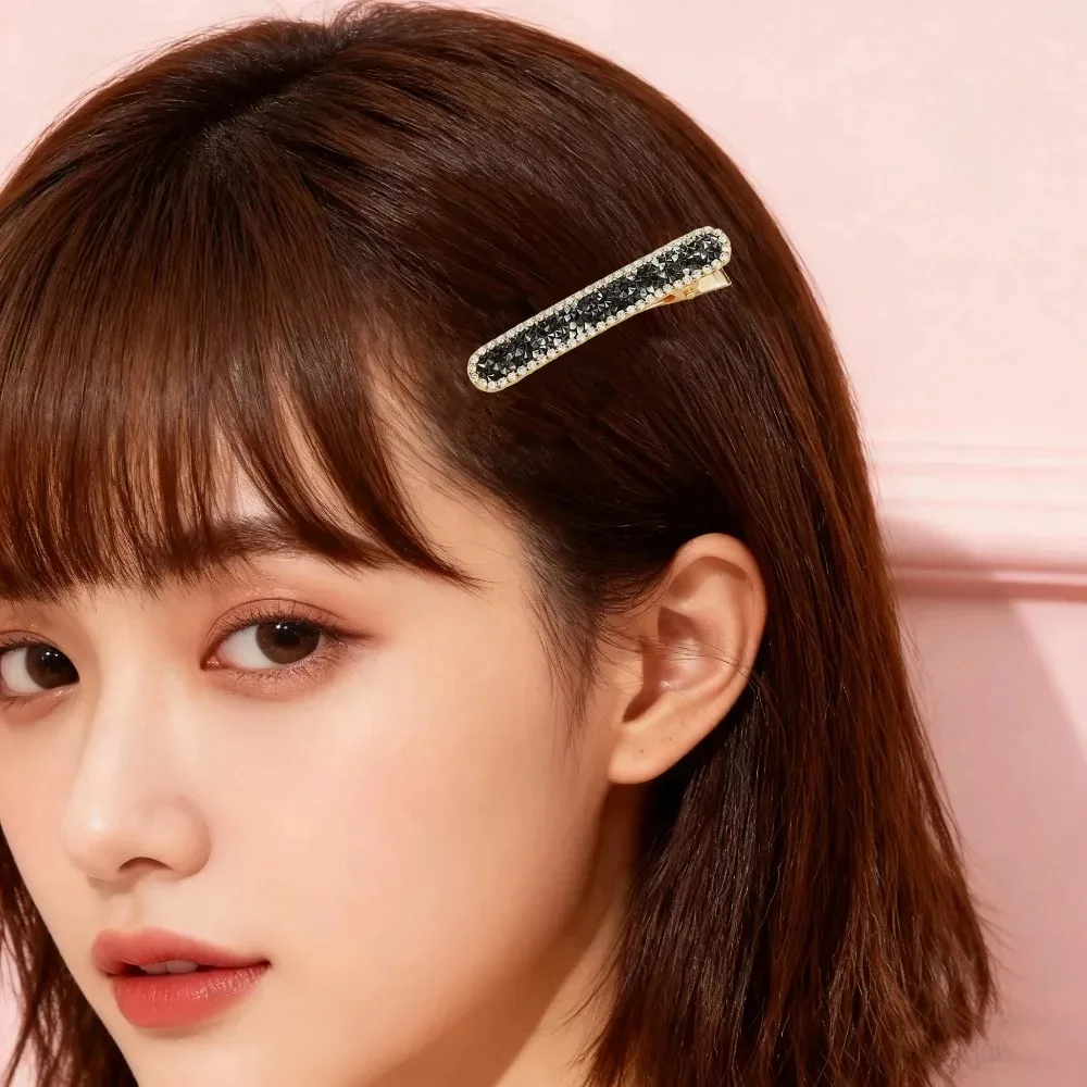 Women Fashion Rhinestone Hair Clips for Women Girls Black White Fine Grains Metal Rectangle Alligator Clips Hair Accessories
