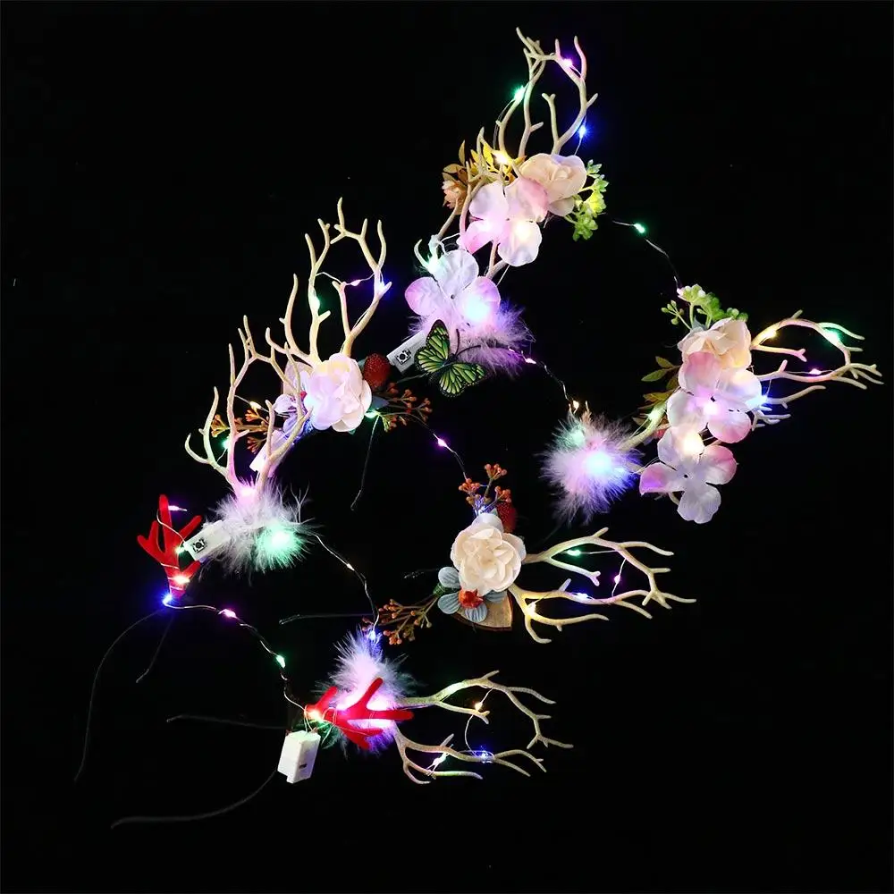 LED Lights LED Glow Headband Plastic Resin Flashing Headband Colorful Luminous Luminous Deer Horn Hair Band