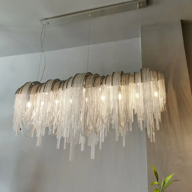 aluminum chain chandelier suspended ring light and shadow hotel clubhouse living room dining room fringed chain chandelier