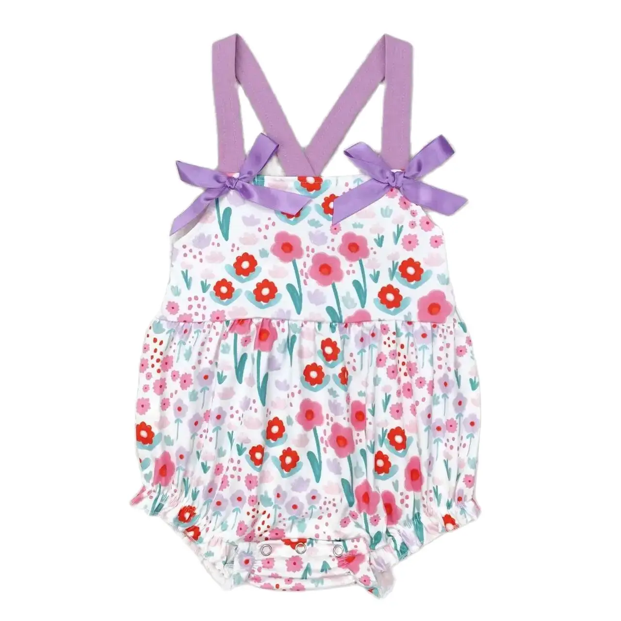 Haut à manches en dentelle violet fleuri pour bébé fille, bonne qualité, vêtements pour enfants, nœud en émail, combinaison, SR1417