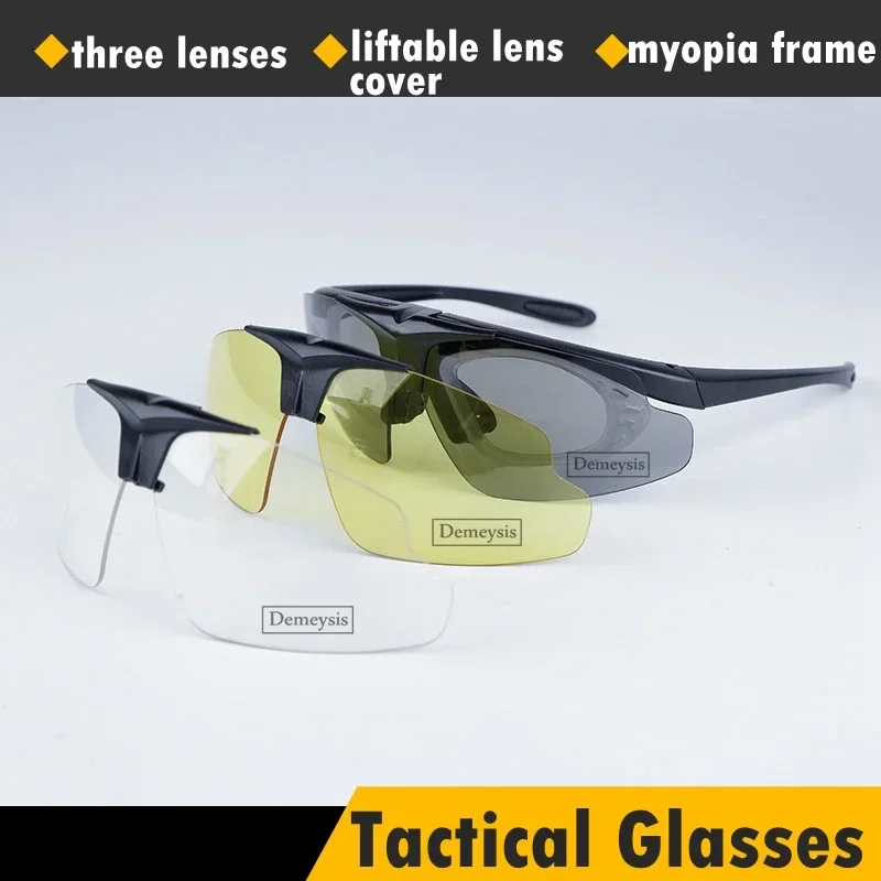 Shooting Glasses UV Protection Hiking Hunting Fishing Sunglasses Flip Up Lens Tactical Paintball Combat Goggles