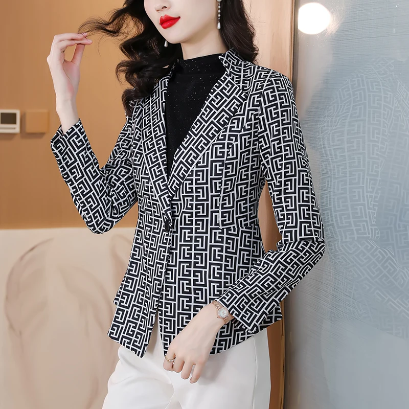 Letter Double Breasted Blazers for Women 2023 New Fashion Vintage Purple Loose Jacket Office Ladies Notched Long Sleeve Coat