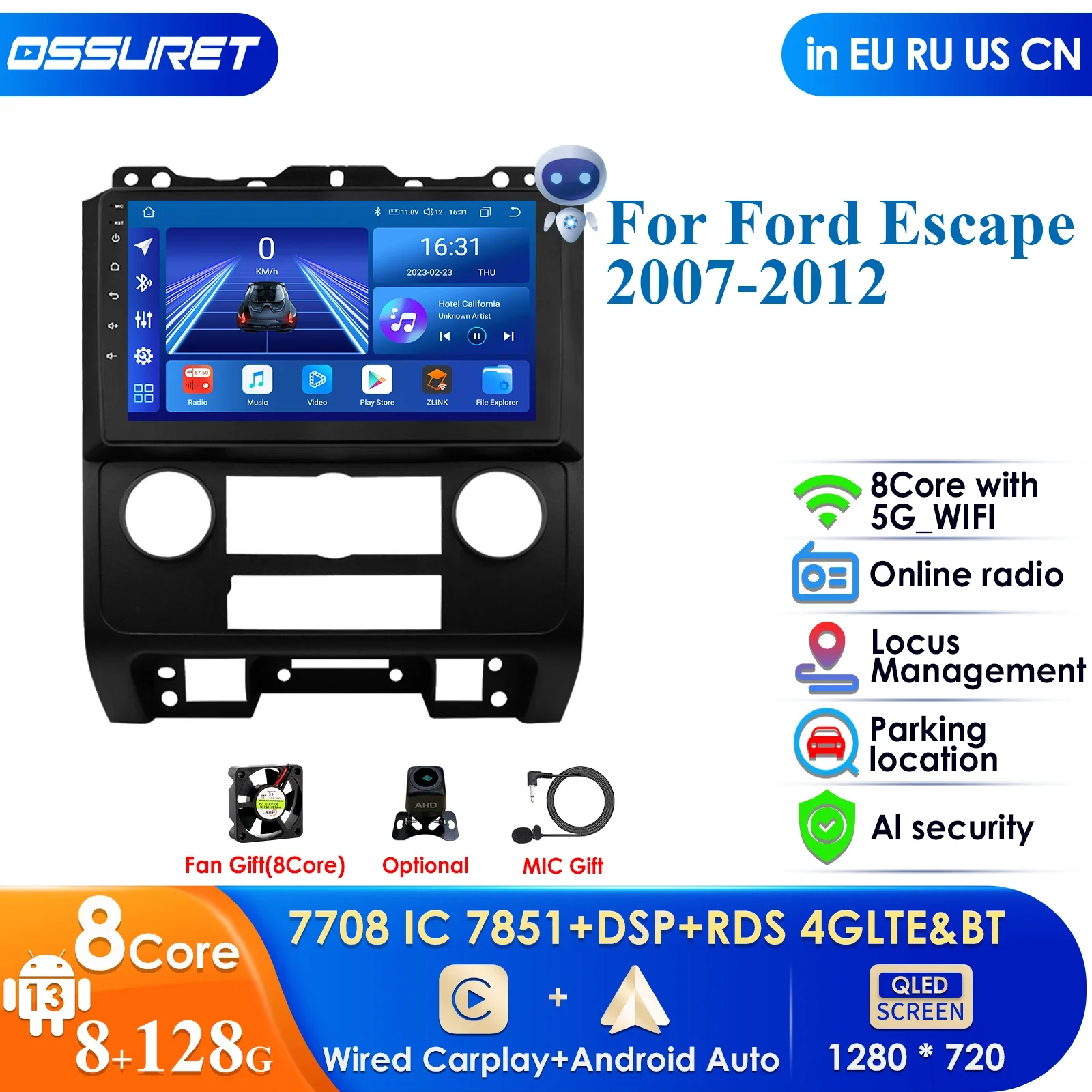 

Carplay 4G-LTE 9 inch Car Intelligent Systems Android Car Radio for Ford Escape 2007-2012 GPS Stereo Autoradio Video Player WIFI