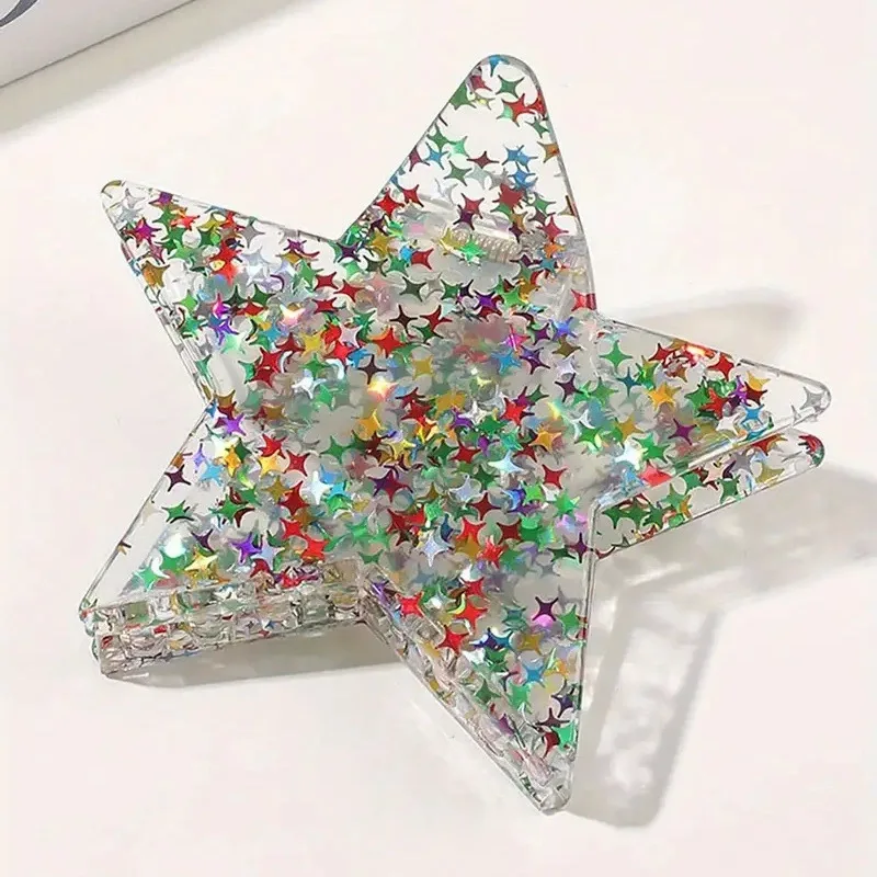 1 Pcs Women's Hair Clips Shiny Sequins Sparkling Stars Sweet Candy Colored Hair Grab Fashionable Versatile Hair Accessories Girl