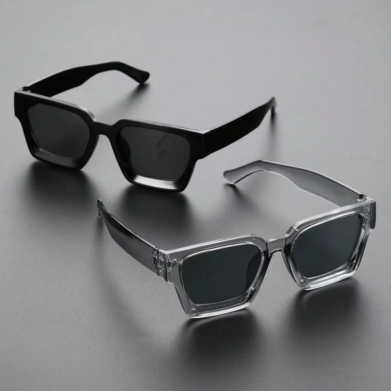 2PCS Plastic Fashion Rectangular Frame Women Sunglasses For Daily Life Men Eyewear Rave Party Daily Life  Accessories. image 2