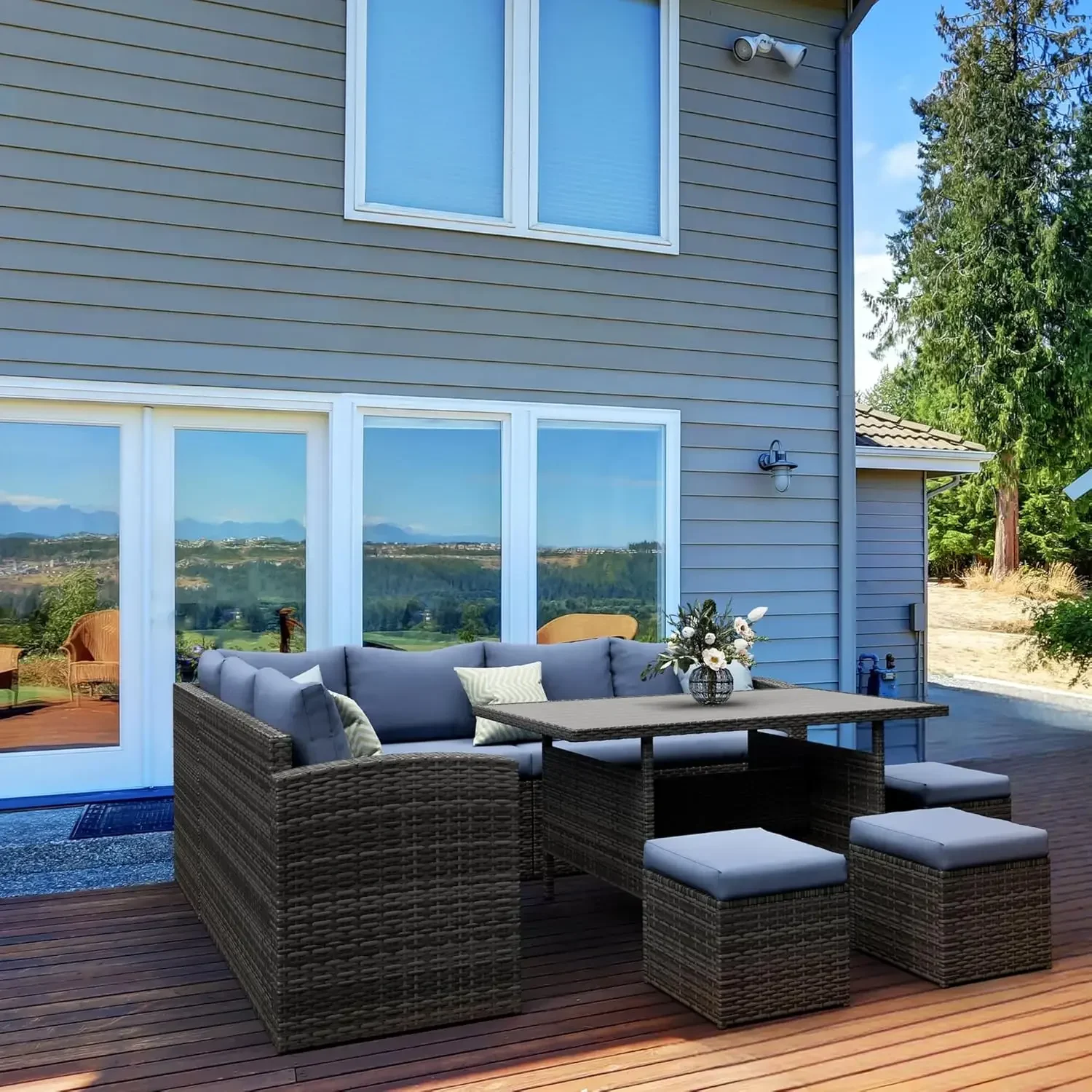 

A Patio Furniture Set Outdoor Sectional PE Rattan Patio Conversation Sofa with All Weather Dining