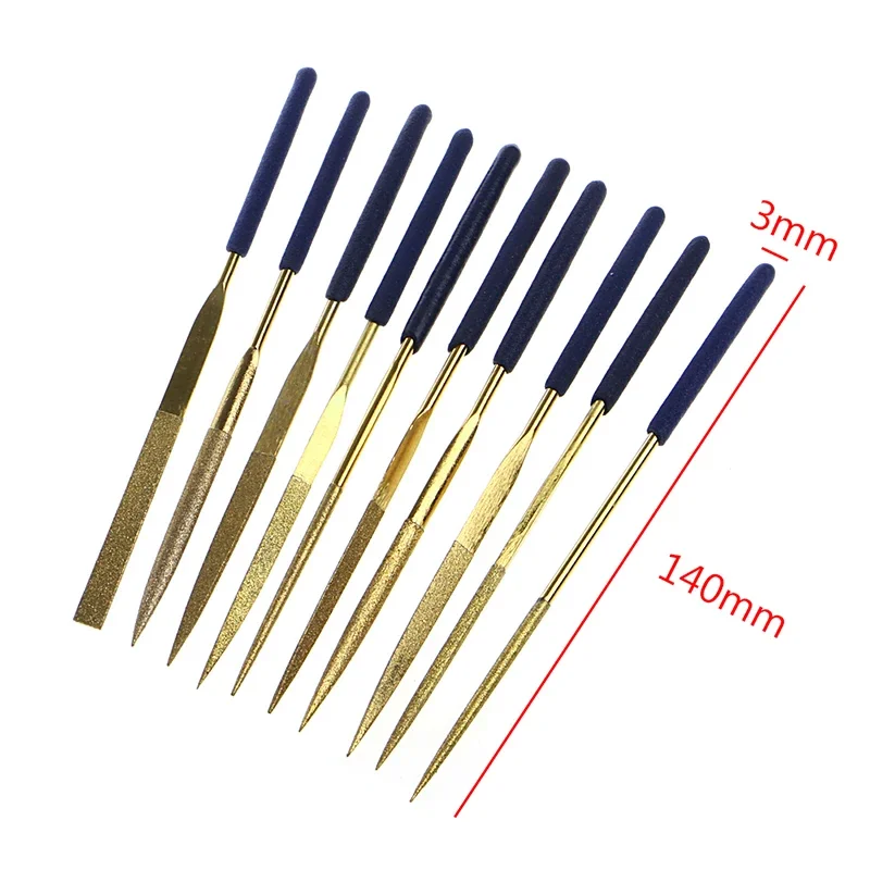 New 10Pcs for Titanium Diamond Coating Needle Flat File Set Metal Working Craft