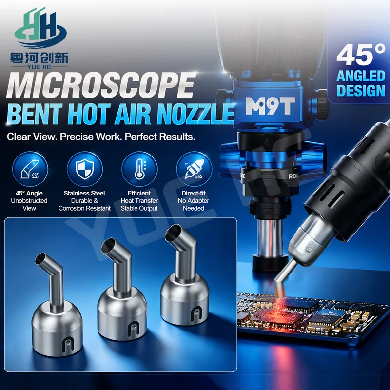 QUICK 45 Degree Bent Hot Air Nozzle 304 Stainless Steel for M7 M9 Rework Station Microscope PCB Soldering Desoldering Tools