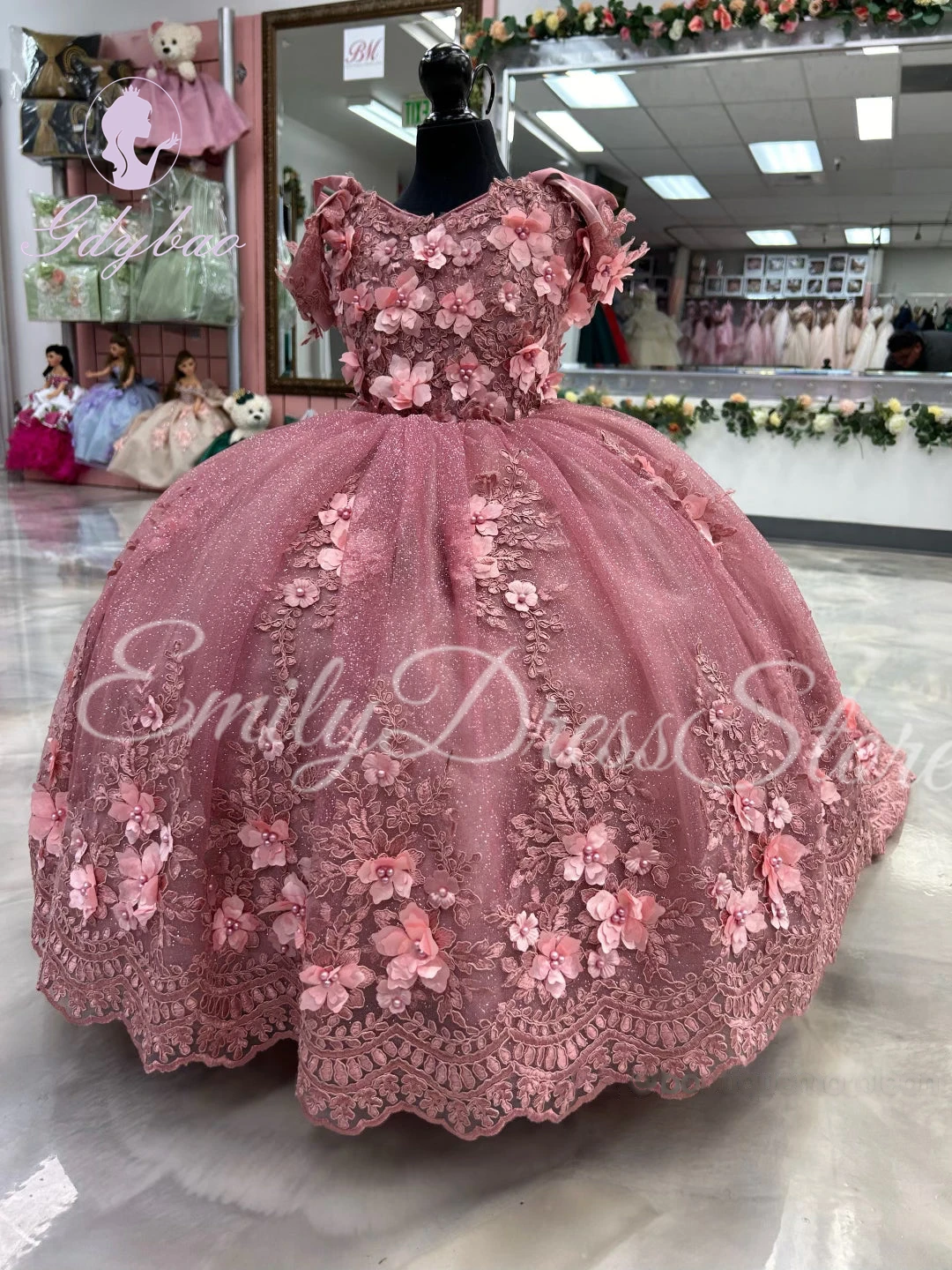 Customized Pink Flower Girl Dresses For Wedding Luxury Puffy Tulle Applique Kids With Bow Birthday Party First Communion Gown