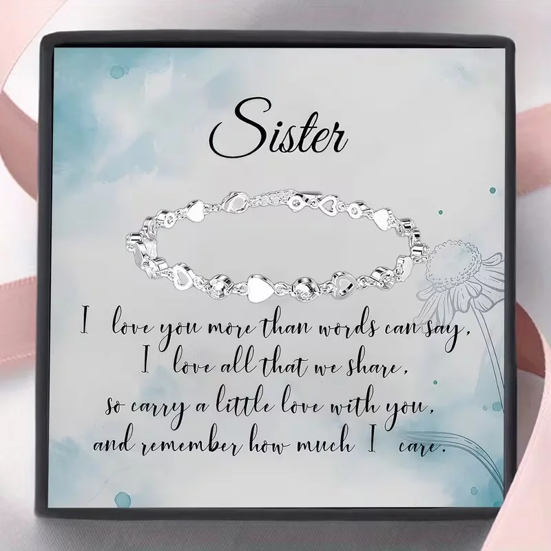 Gift Boxed Newest Heart Bracelet for Sister, Sister Bracelet Gift, Birthday Gift for Sister, Sentimental with Message Box