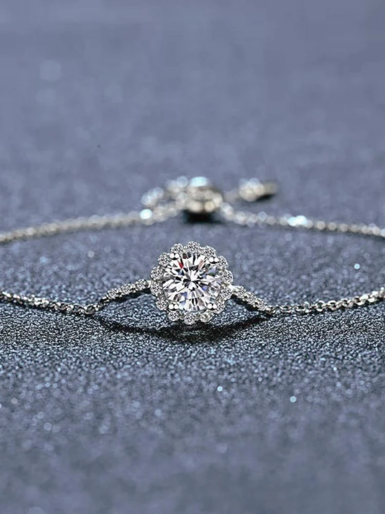 925 silver chain bracelet Moissanite Bracelet Round 1ct 8H8A Cut D Color Light luxury Bracelet For Women Luxury Jewelry