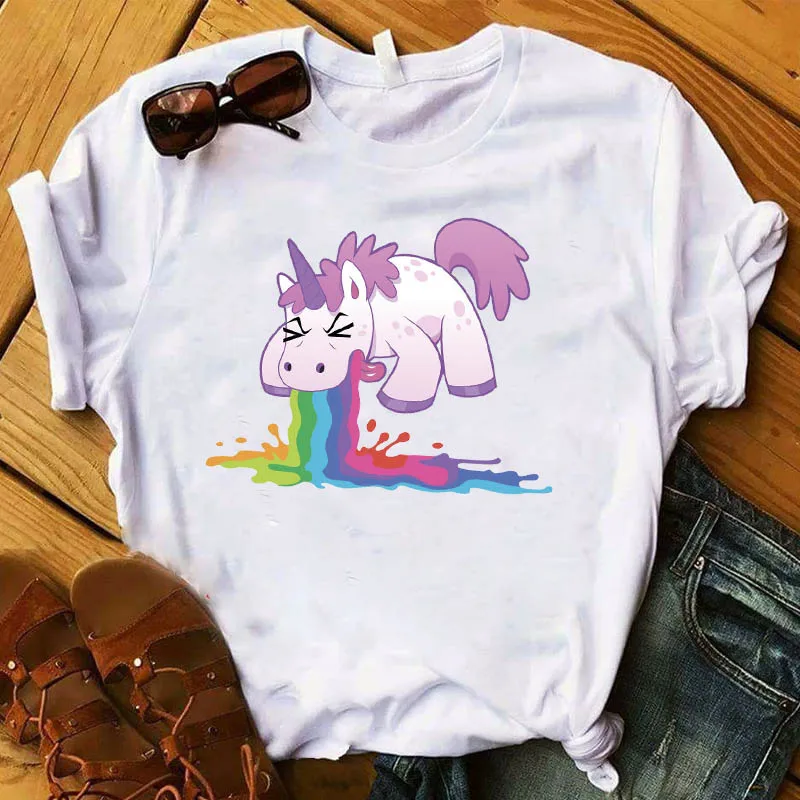 Women T Womens Unicorn Dinosaur  Watercolor Cute Cartoon Graphic Top Tshirt Nice Camisas Tee Shirt Ladies Pretty T-shirt