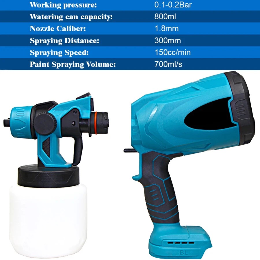 2023 Electric Cordless Spray Gun High Power Electric Paint Sprayer 4200RPM Home DIY Easy Spraying 800 ML For Makita 18V Battery