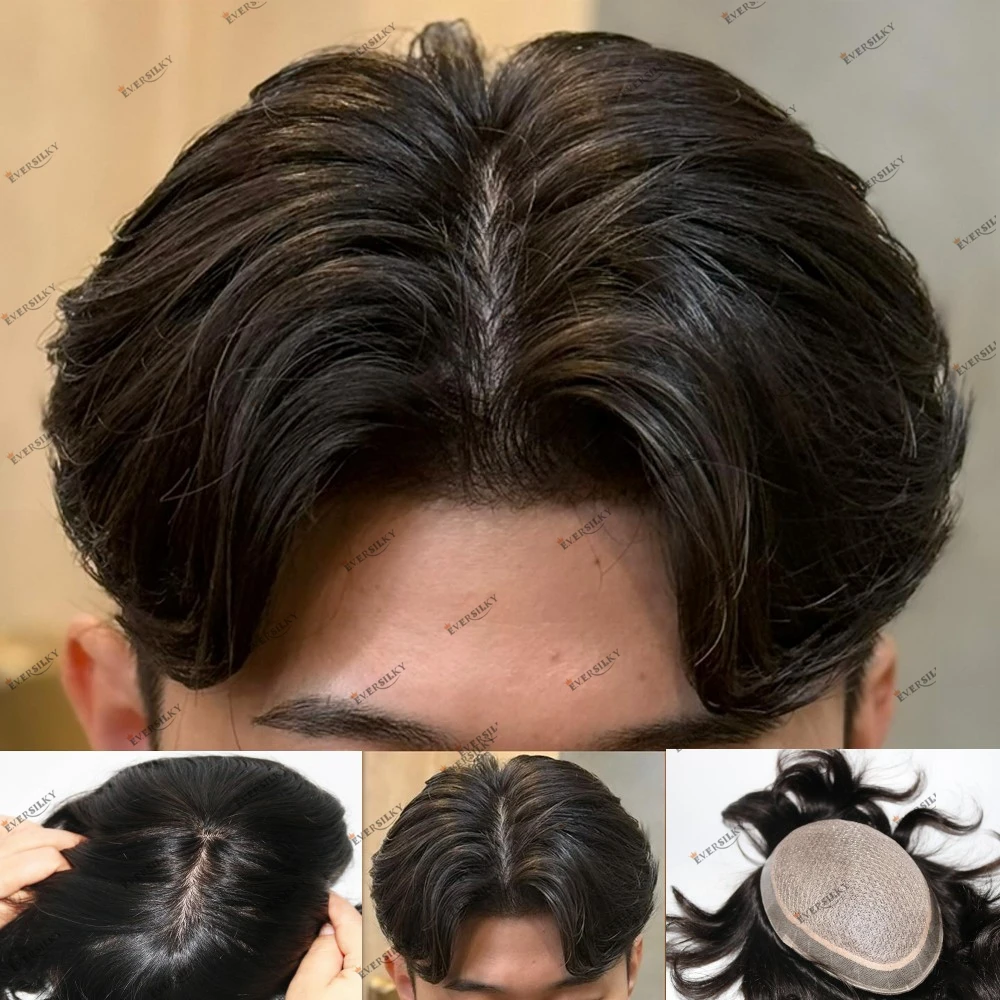 

Реалистичная шелковая основа из кожи, парик из 100% человеческих волос для мужчин, натуральный черный цвет, девственные волосы, прочный шелковый верх с париком из искусственной кожи с протезом