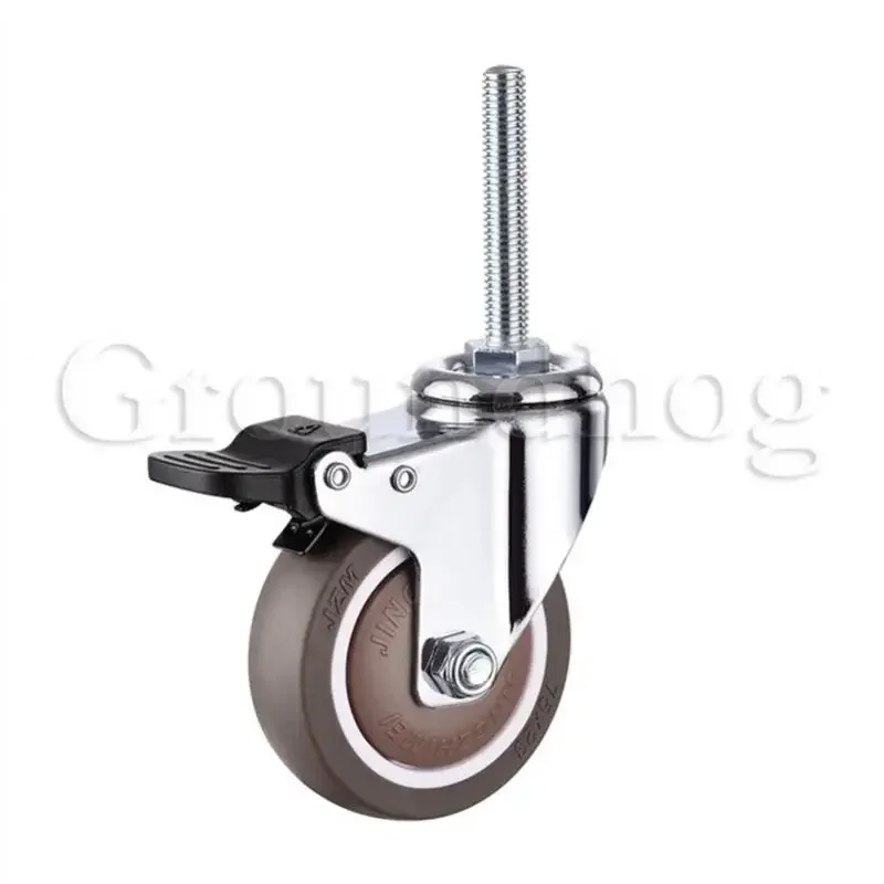 4Pcs Swivel Rubber Caster Durable Industrial Castors, M12x60mm Threaded Stem Locking Casters for Furniture Shelving Carts