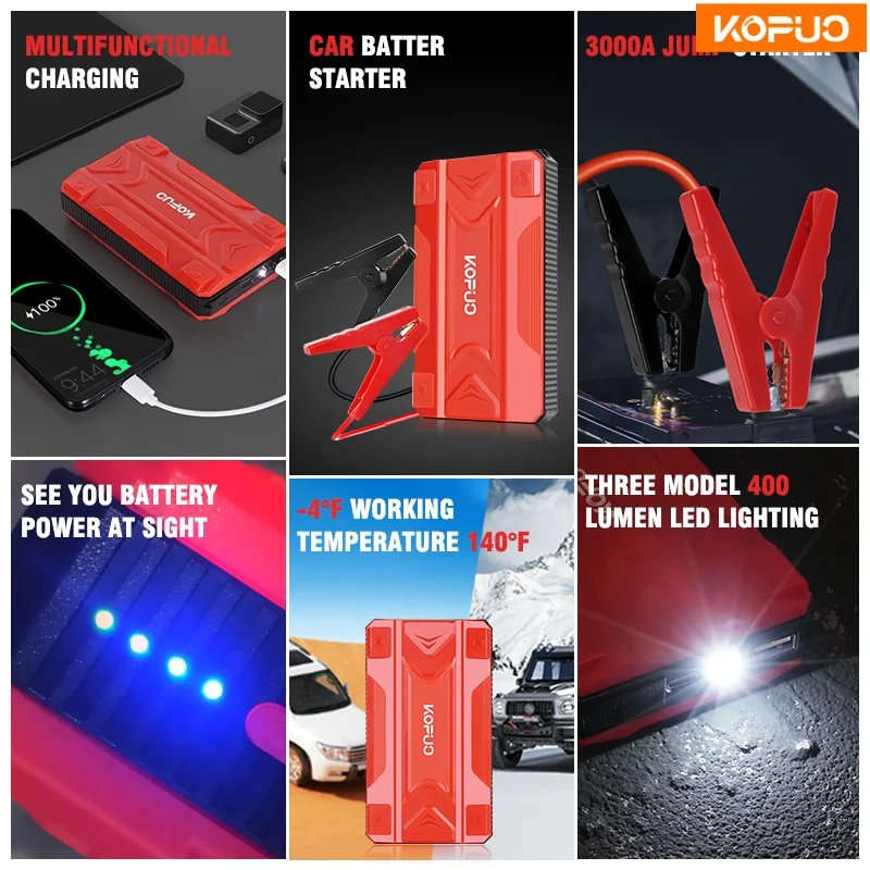 600A خفيفة الوزن سيارة الانتقال كاتب 12V السيارات البطارية الداعم ل 5.0L الغاز و 4.0L الديزل، USB QC و LED الخفيفة