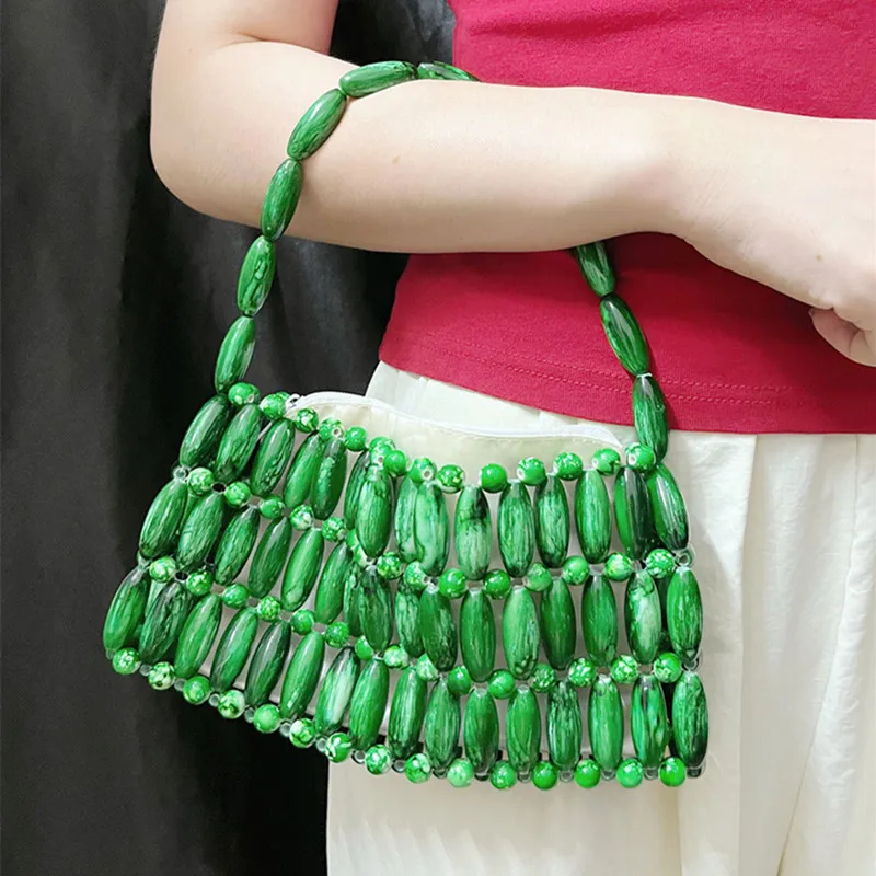 

Роскошная эстетичная женская сумка Дизайнерская большая сумка Ручная работа из бисера Полая сумка Женская дорожная женская сумка для отдыха Пляжная сумка