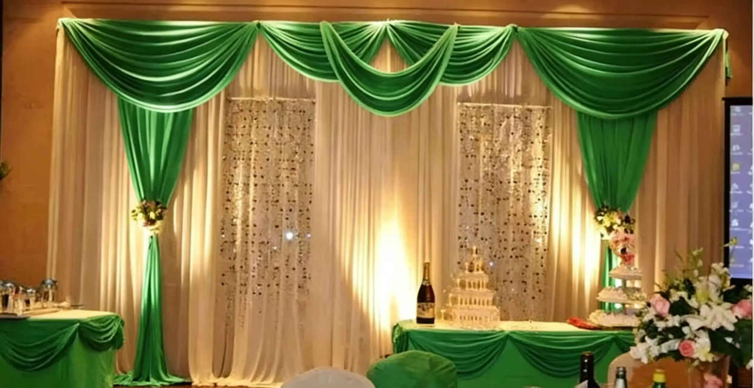

10X20FT White Green Wedding Backdrop Curtain Swag Sequins Stage Background Drapery for Event Baby Birthday Party Decoration