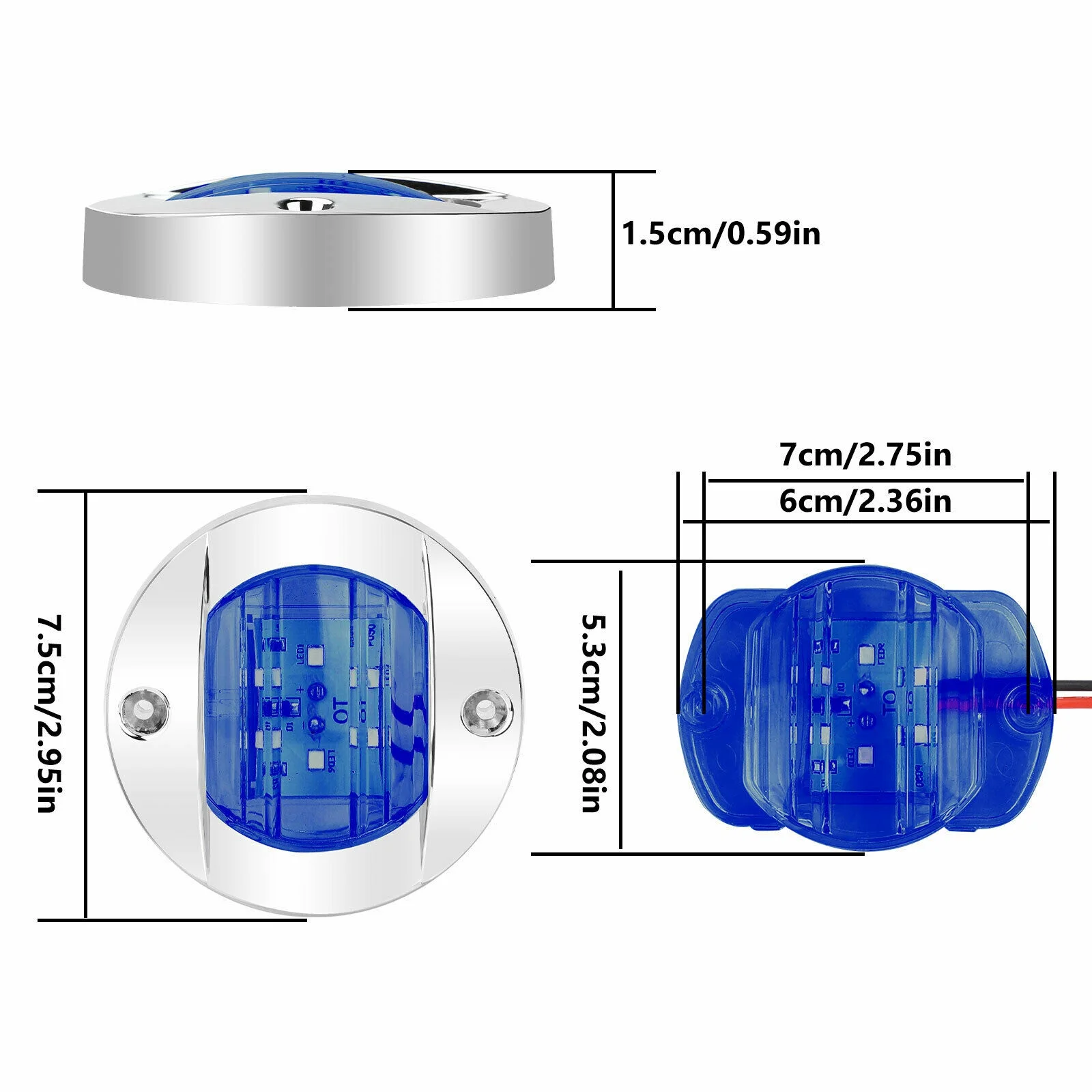 

2X DC12V Round Marine Boat LED Courtesy Lights Cabin Deck Stern 6 LED Side Marker Lightnavigatioin Light Blue