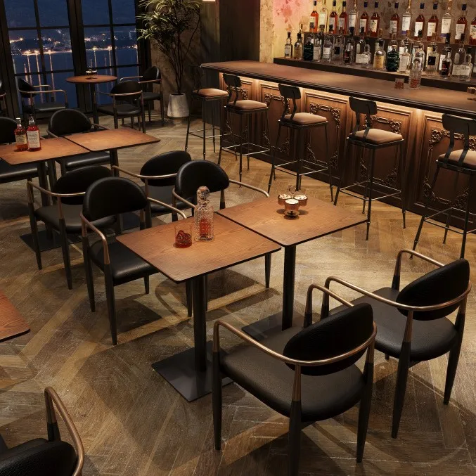 Vintage Commercial Bar Furniture Set Cocktail Bistro Pub Beer Whisky VIP Lounge Cafe Shop Hot Sales Dining Wooden and Chairs