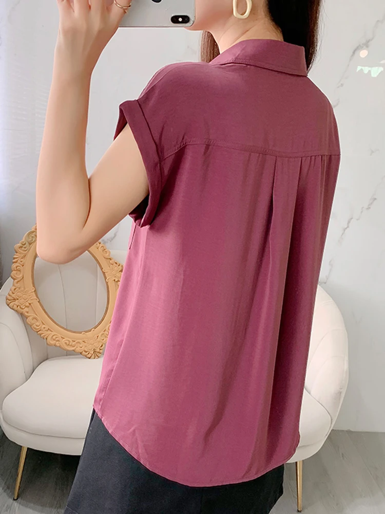 

Women Summer Tops Long Sleeve Button Turn-down Collar Pocket Shirts Woman Clothes Blouse Femme 2022 Cotton Modal Blouse
