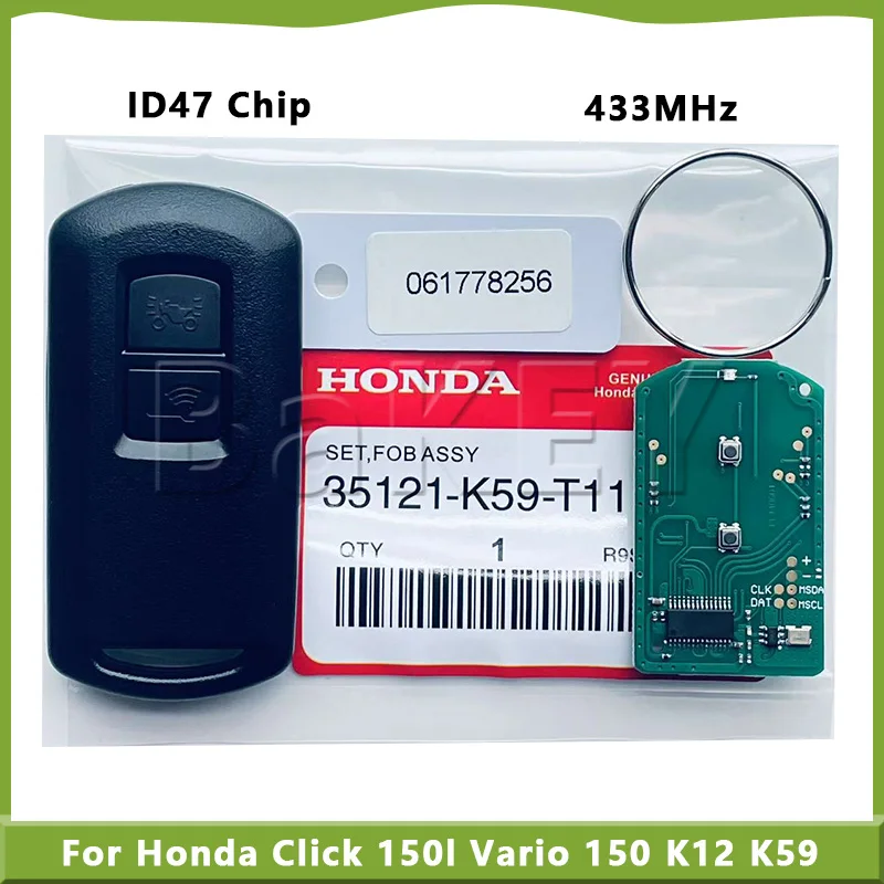 

For Honda Click 150i/Vario 150/K Series Smart Key Fob-2-Button Keyless Entry 433MHz ID47 Chip (Part#35111-K59)