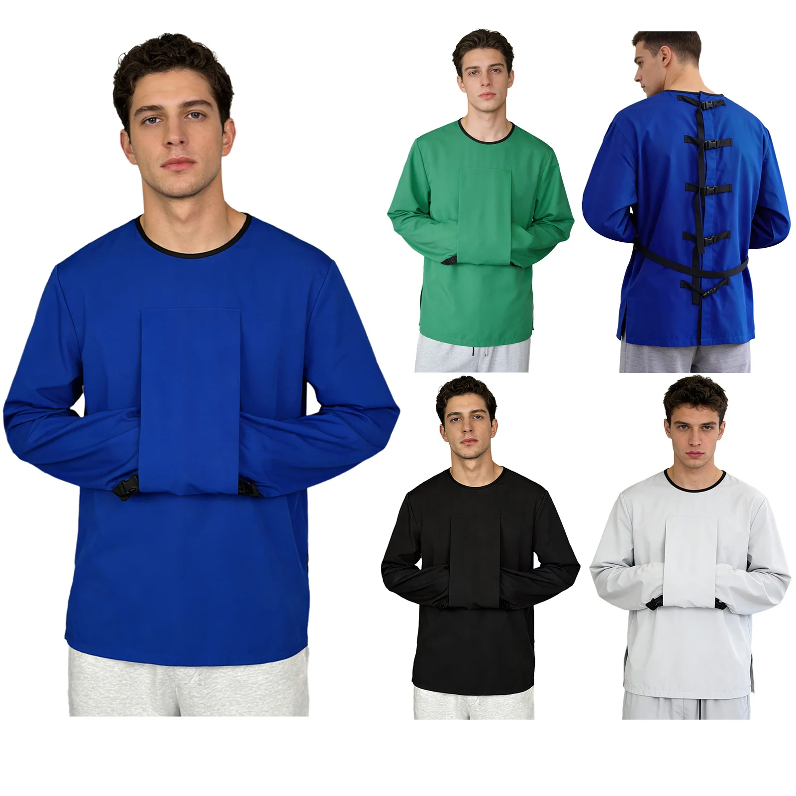 Mens Adults Upper Limb Protective Top with Securing Strap Back Buckles Anti-self-harm Anti-elopement Shirt for Hospital Nursing