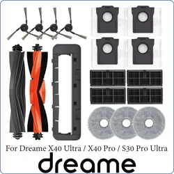 Dreame X40 Ultra, X40 Pro, S30 Pro Ultr Robot Vacuum Spare Parts Main Side Brushes Mop Cloths HEPA Filters Dust Bags Accessories